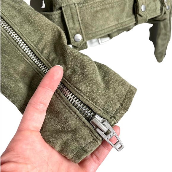 Blank NYC | 100% Suede Leather Moto Jacket in Olive Green XS - Picture 9 of 11